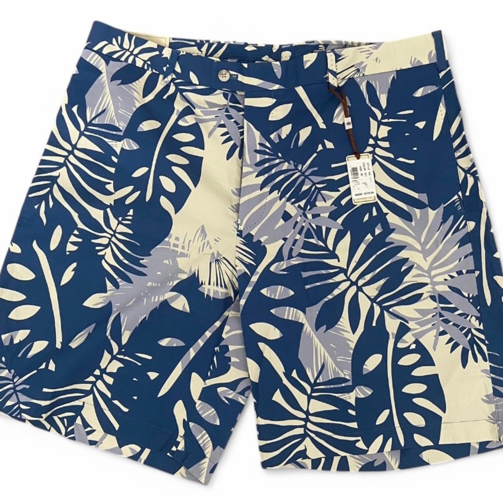 Peter Millar Size 38 Tropical Print Blue Shorts NWT